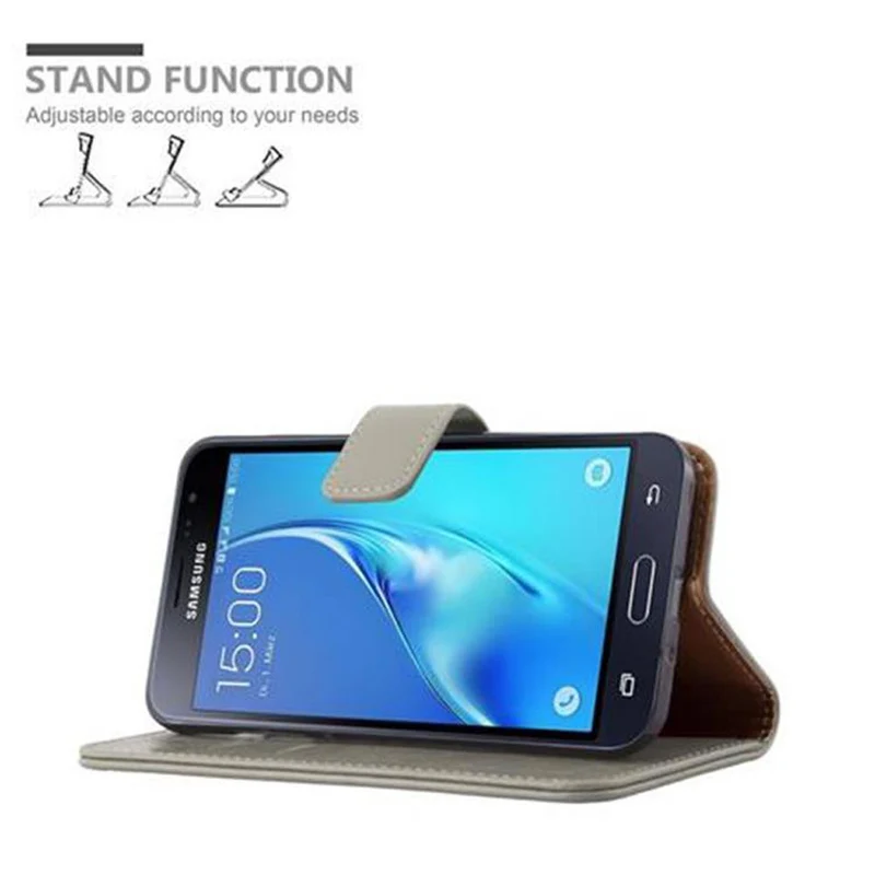 Cadorabo Hülle kompatibel mit Samsung Galaxy J3 2016 Schutzhülle mit Magnetverschluss, Standfunktion und Kartenfach