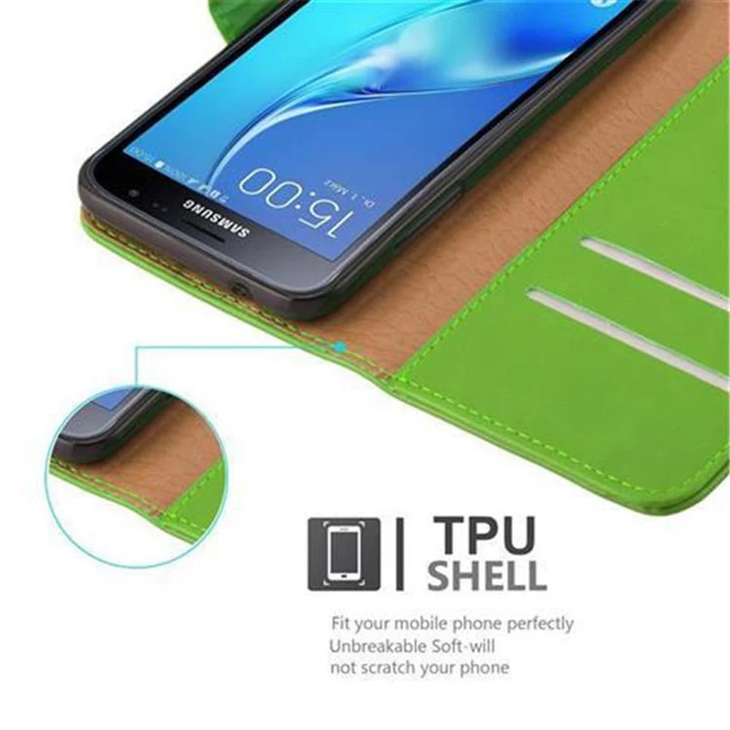 Cadorabo Hülle kompatibel mit Samsung Galaxy J3 2016 Schutzhülle mit Magnetverschluss, Standfunktion und Kartenfach