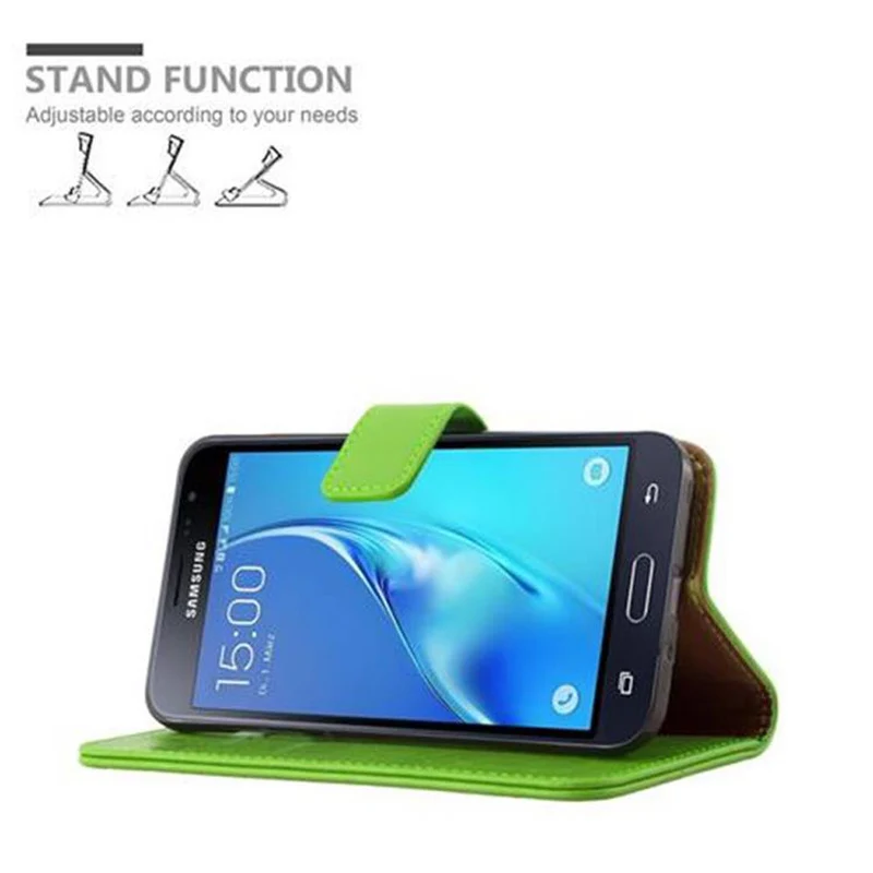 Cadorabo Hülle kompatibel mit Samsung Galaxy J3 2016 Schutzhülle mit Magnetverschluss, Standfunktion und Kartenfach