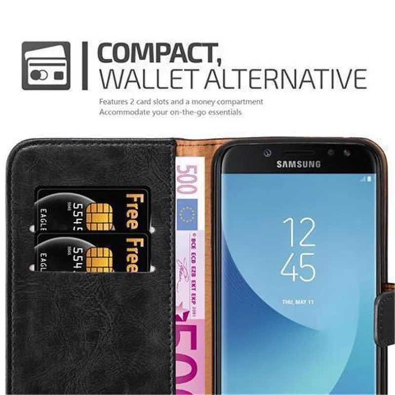 Cadorabo Hülle kompatibel mit Samsung Galaxy J3 2017 Schutzhülle mit Magnetverschluss, Standfunktion und Kartenfach