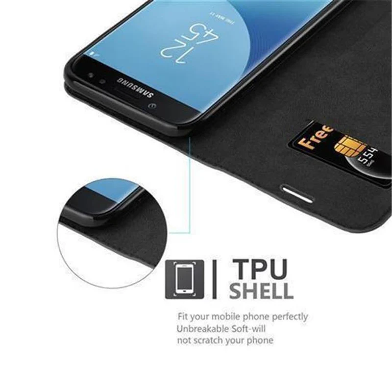 Cadorabo Hülle kompatibel mit Samsung Galaxy J3 2017 Schutzhülle mit Magnetverschluss, Standfunktion und Kartenfach