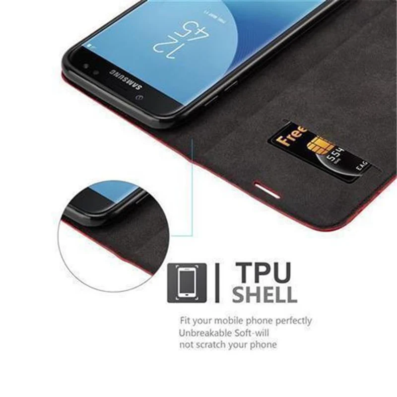 Cadorabo Hülle kompatibel mit Samsung Galaxy J3 2017 Schutzhülle mit Magnetverschluss, Standfunktion und Kartenfach