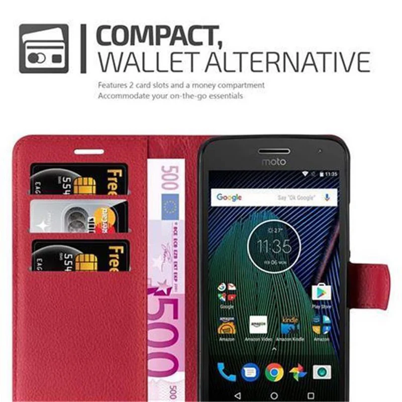 Cadorabo Hülle kompatibel mit Motorola MOTO G5 PLUS Schutzhülle mit Magnetverschluss, Standfunktion und Kartenfach
