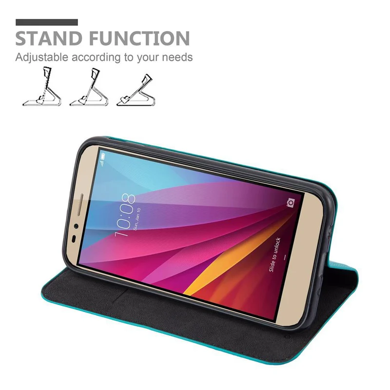 Cadorabo Hülle kompatibel mit Honor 5X / Play 5X / Huawei GR5 2016 Schutzhülle mit Magnetverschluss, Standfunktion und Kartenfach