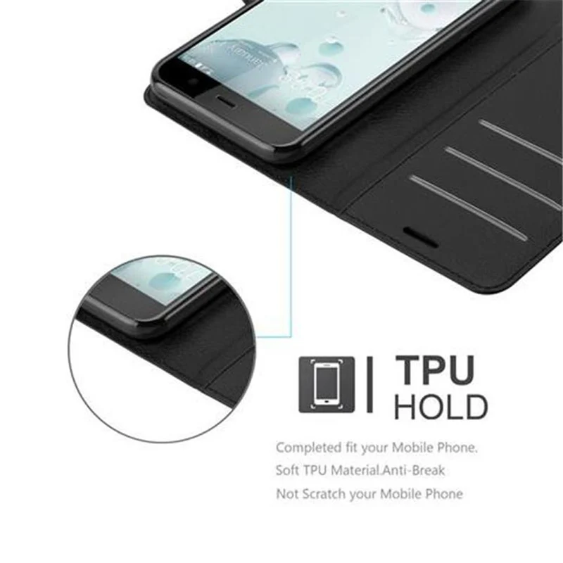 Cadorabo Hülle kompatibel mit HTC U PLAY Schutzhülle mit Magnetverschluss, Standfunktion und Kartenfach