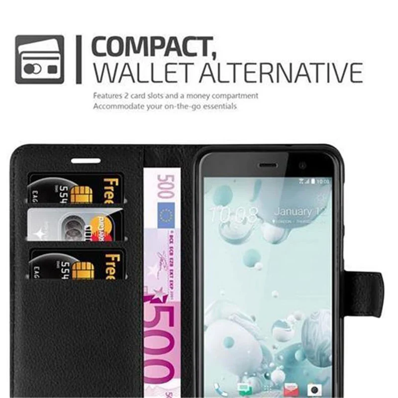 Cadorabo Hülle kompatibel mit HTC U PLAY Schutzhülle mit Magnetverschluss, Standfunktion und Kartenfach