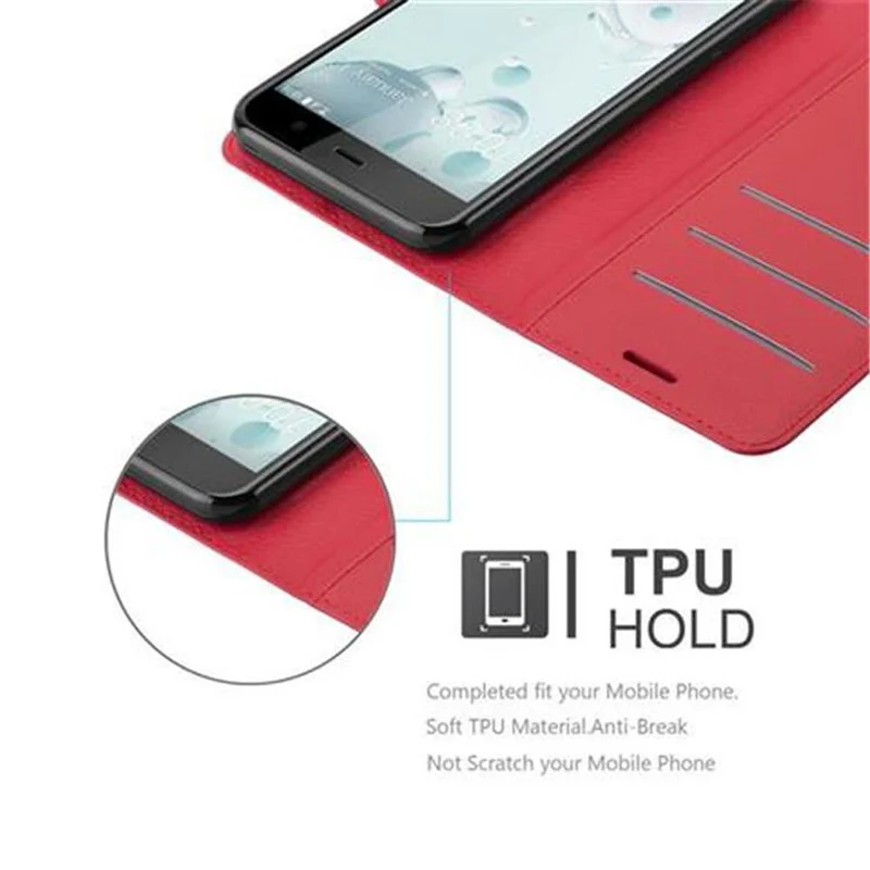 Cadorabo Hülle kompatibel mit HTC U PLAY Schutzhülle mit Magnetverschluss, Standfunktion und Kartenfach