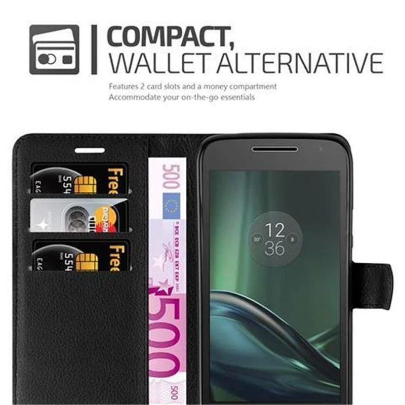 Cadorabo Hülle kompatibel mit Motorola MOTO G4 PLAY Schutzhülle mit Magnetverschluss, Standfunktion und Kartenfach