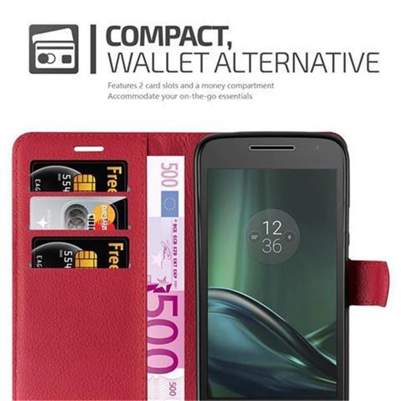 Cadorabo Hülle kompatibel mit Motorola MOTO G4 PLAY Schutzhülle mit Magnetverschluss, Standfunktion und Kartenfach