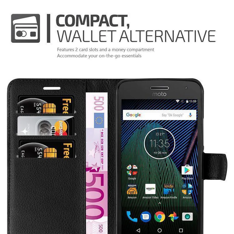 Cadorabo Hülle kompatibel mit Motorola MOTO G5 Schutzhülle mit Magnetverschluss, Standfunktion und Kartenfach