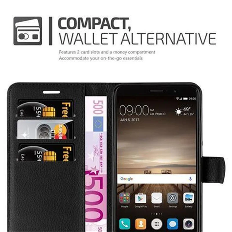 Cadorabo Hülle kompatibel mit Huawei MATE 9 Schutzhülle mit Magnetverschluss, Standfunktion und Kartenfach