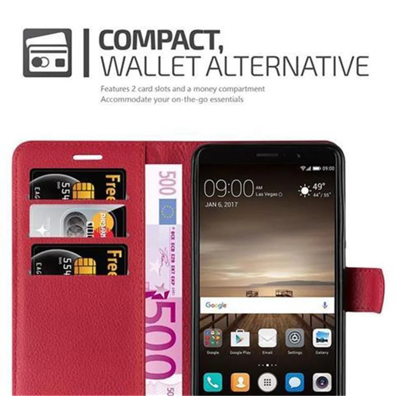 Cadorabo Hülle kompatibel mit Huawei MATE 9 Schutzhülle mit Magnetverschluss, Standfunktion und Kartenfach