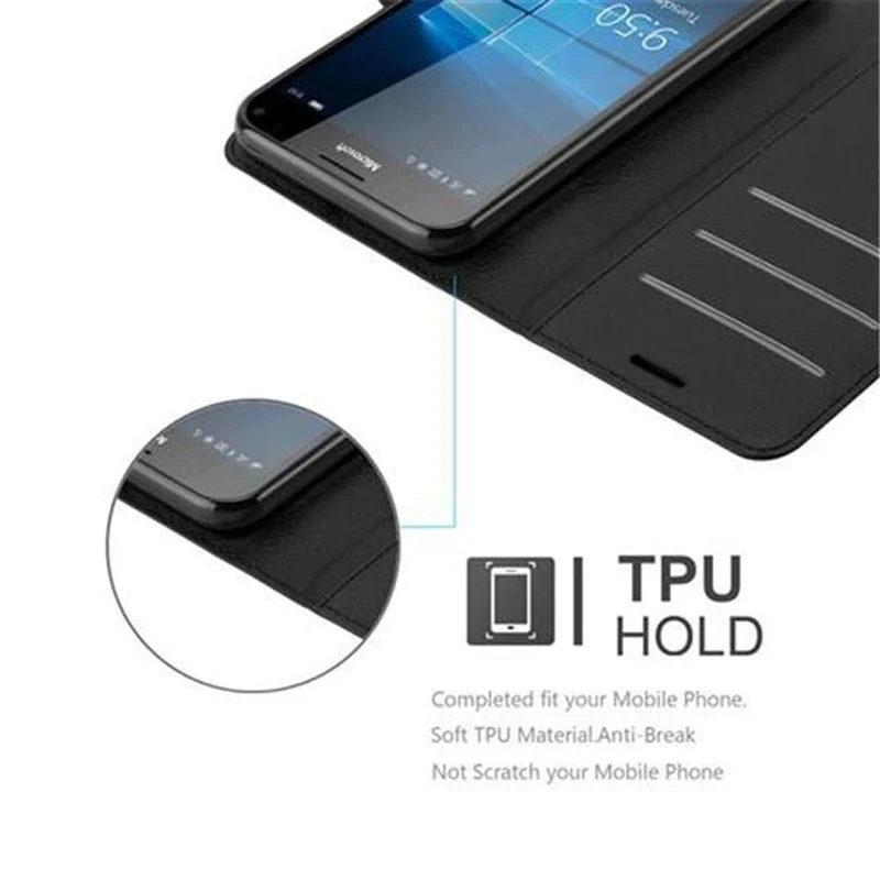 Cadorabo Hülle kompatibel mit Nokia Lumia 950 XL Schutzhülle mit Magnetverschluss, Standfunktion und Kartenfach