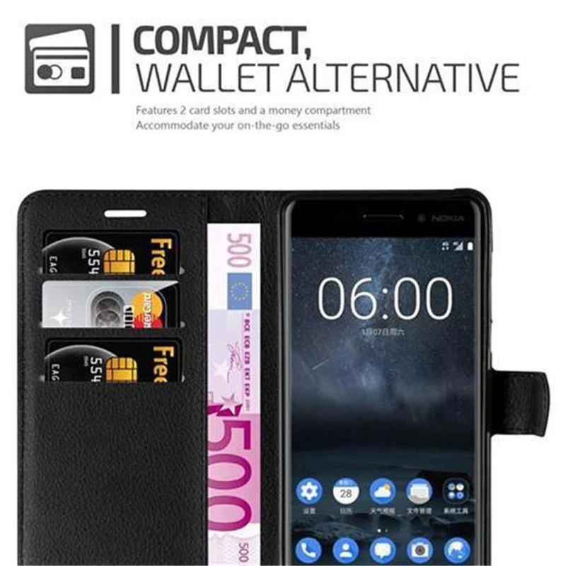 Cadorabo Hülle kompatibel mit Nokia 6 2017 Schutzhülle mit Magnetverschluss, Standfunktion und Kartenfach