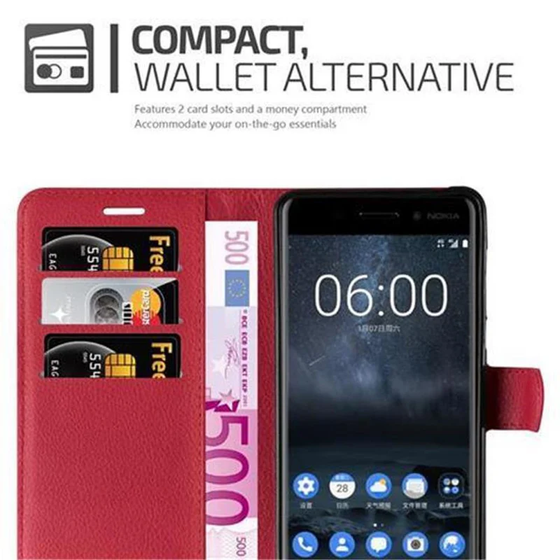 Cadorabo Hülle kompatibel mit Nokia 6 2017 Schutzhülle mit Magnetverschluss, Standfunktion und Kartenfach