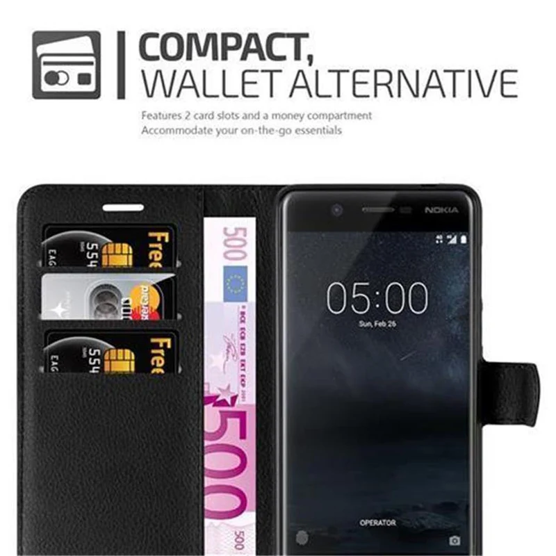Cadorabo Hülle kompatibel mit Nokia 5 2017 Schutzhülle mit Magnetverschluss, Standfunktion und Kartenfach