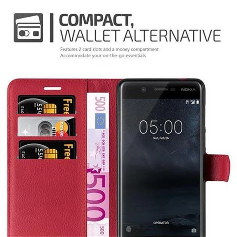 Cadorabo Hülle kompatibel mit Nokia 5 2017 Schutzhülle mit Magnetverschluss, Standfunktion und Kartenfach