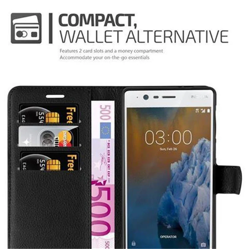 Cadorabo Hülle kompatibel mit Nokia 3 2017 Schutzhülle mit Magnetverschluss, Standfunktion und Kartenfach