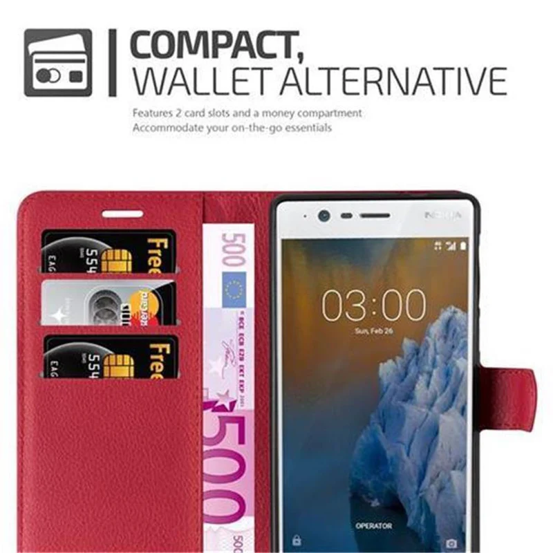 Cadorabo Hülle kompatibel mit Nokia 3 2017 Schutzhülle mit Magnetverschluss, Standfunktion und Kartenfach