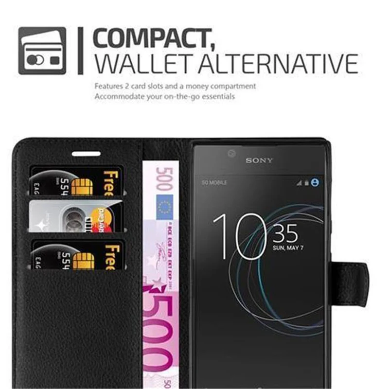 Cadorabo Hülle kompatibel mit Sony Xperia L1 Schutzhülle mit Magnetverschluss, Standfunktion und Kartenfach