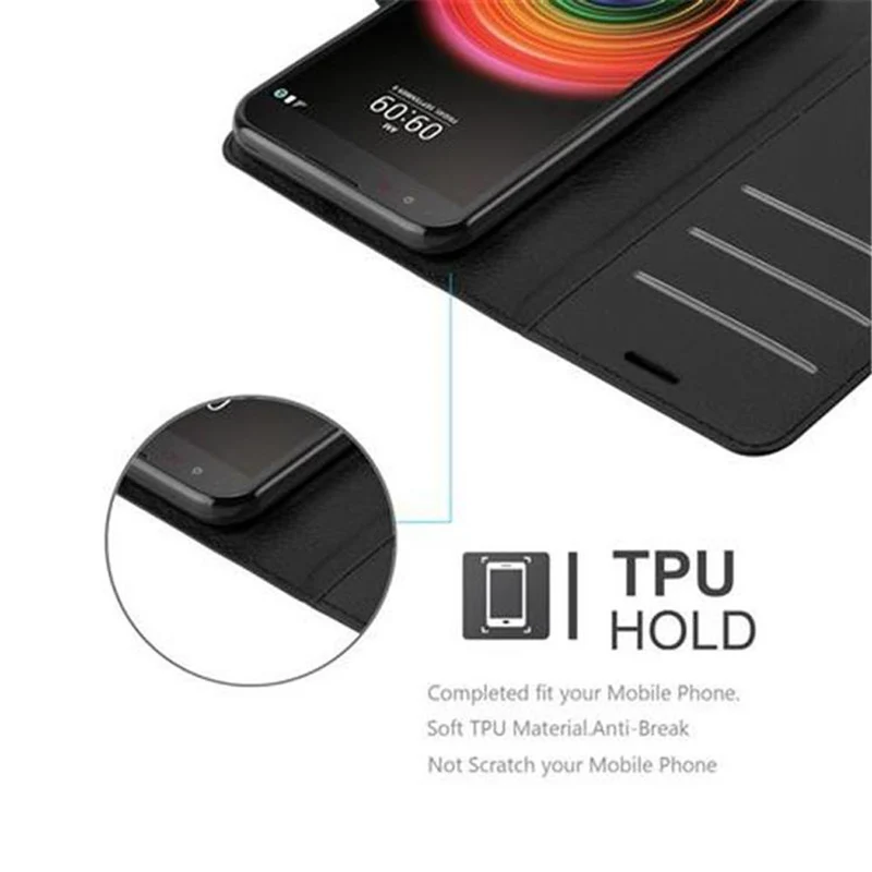Cadorabo Hülle kompatibel mit LG X POWER Schutzhülle mit Magnetverschluss, Standfunktion und Kartenfach