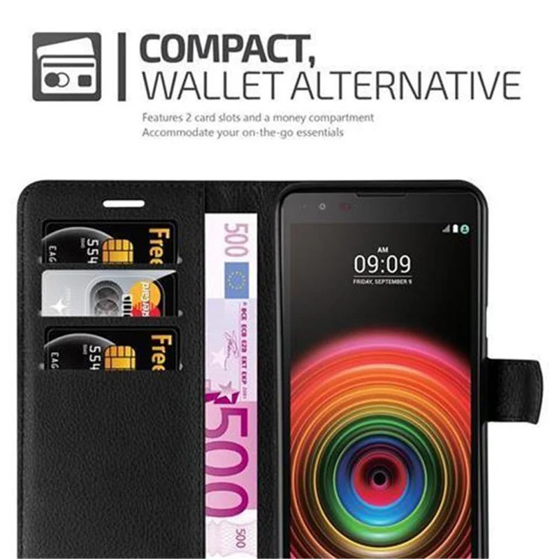 Cadorabo Hülle kompatibel mit LG X POWER Schutzhülle mit Magnetverschluss, Standfunktion und Kartenfach