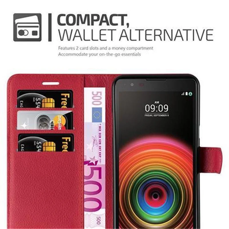 Cadorabo Hülle kompatibel mit LG X POWER Schutzhülle mit Magnetverschluss, Standfunktion und Kartenfach