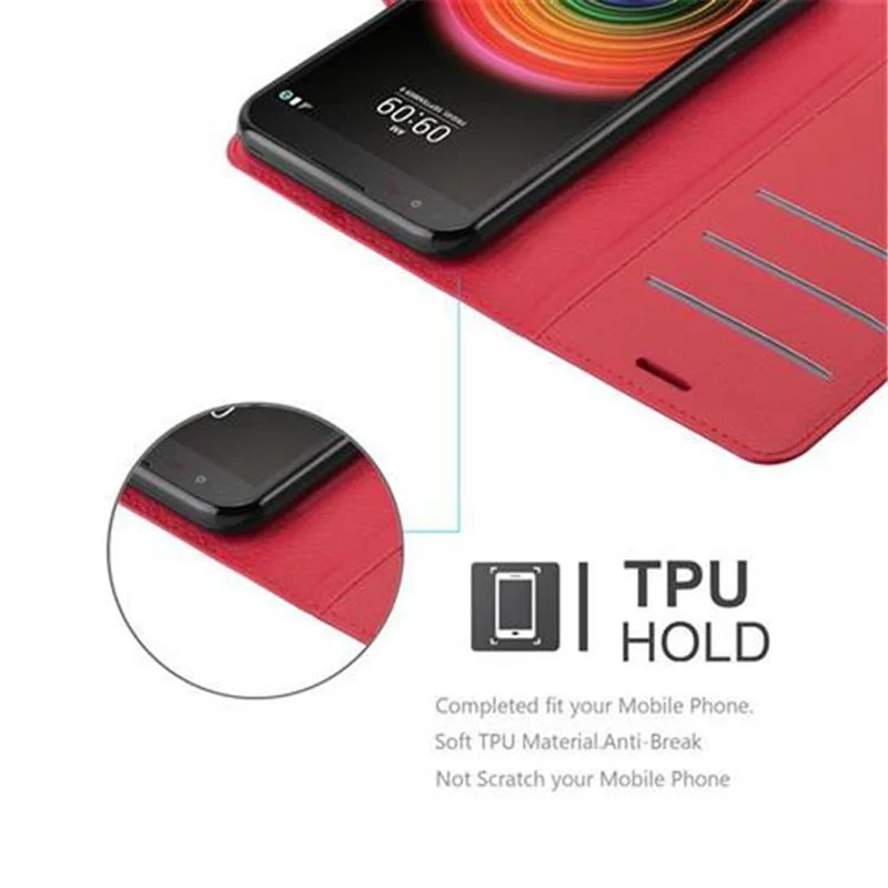 Cadorabo Hülle kompatibel mit LG X POWER Schutzhülle mit Magnetverschluss, Standfunktion und Kartenfach