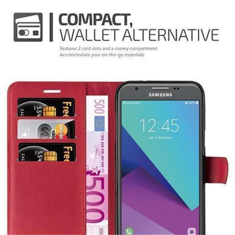 Cadorabo Hülle kompatibel mit Samsung Galaxy J3 2017 US Version Schutzhülle mit Magnetverschluss, Standfunktion und Kartenfach