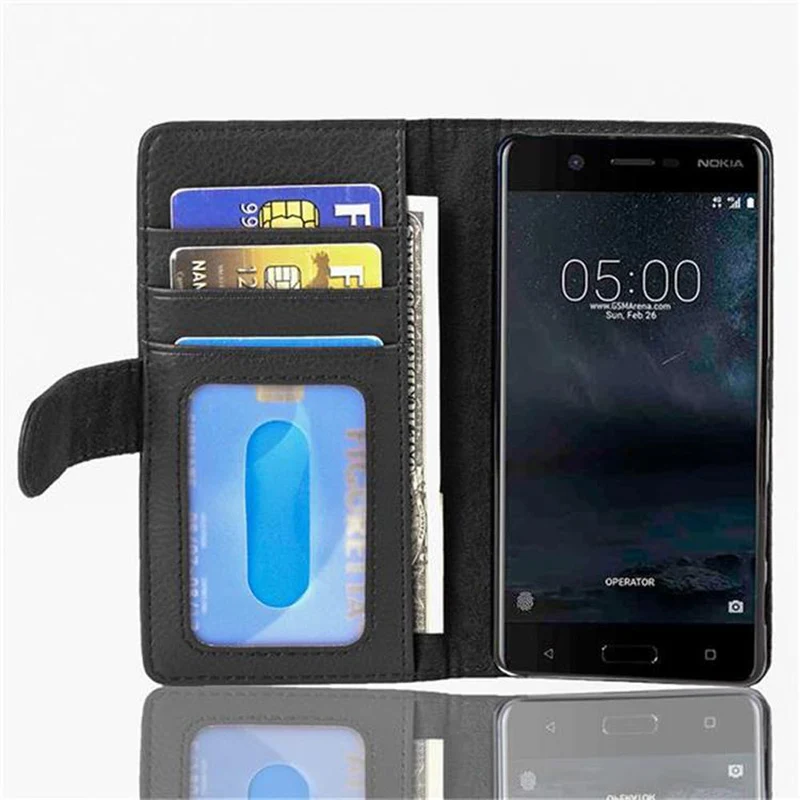 Cadorabo Hülle kompatibel mit Nokia 5 2017 Schutzhülle mit Magnetverschluss und 3 Kartenfächern