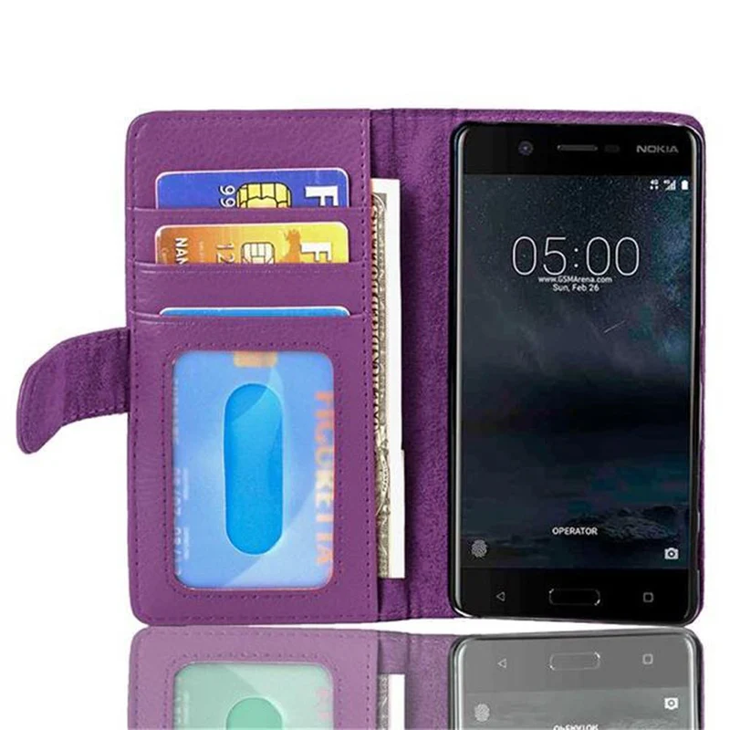 Cadorabo Hülle kompatibel mit Nokia 5 2017 Schutzhülle mit Magnetverschluss und 3 Kartenfächern