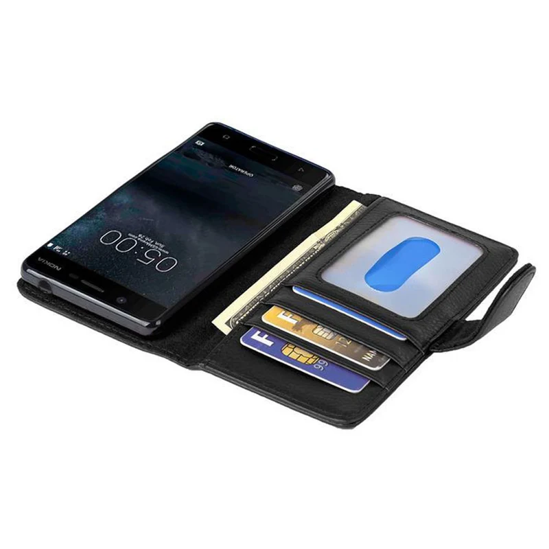 Cadorabo Hülle kompatibel mit Nokia 5 2017 Schutzhülle mit Magnetverschluss und 3 Kartenfächern