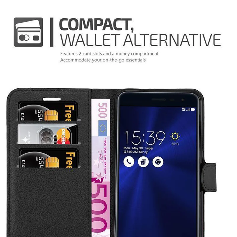 Cadorabo Hülle kompatibel mit Asus ZenFone 3 (5.2 Zoll) Schutzhülle mit Magnetverschluss, Standfunktion und Kartenfach