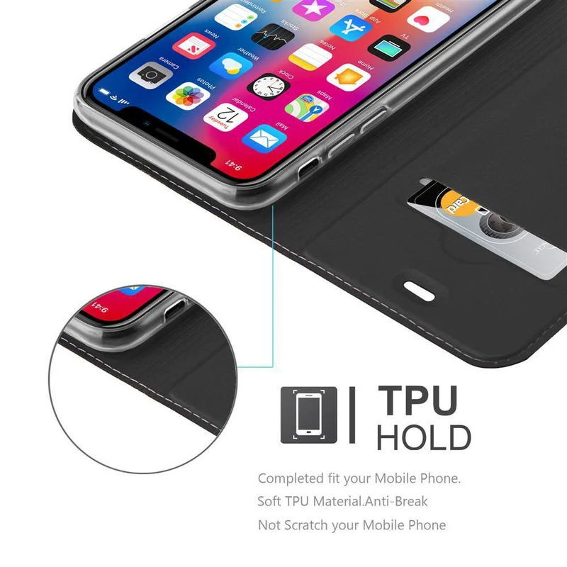 Cadorabo Hülle kompatibel mit Apple iPhone X / XS Schutzhülle mit Magnetverschluss, Standfunktion und Kartenfach