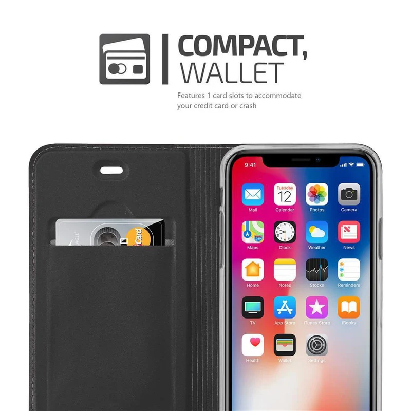 Cadorabo Hülle kompatibel mit Apple iPhone X / XS Schutzhülle mit Magnetverschluss, Standfunktion und Kartenfach