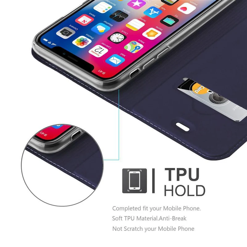Cadorabo Hülle kompatibel mit Apple iPhone X / XS Schutzhülle mit Magnetverschluss, Standfunktion und Kartenfach