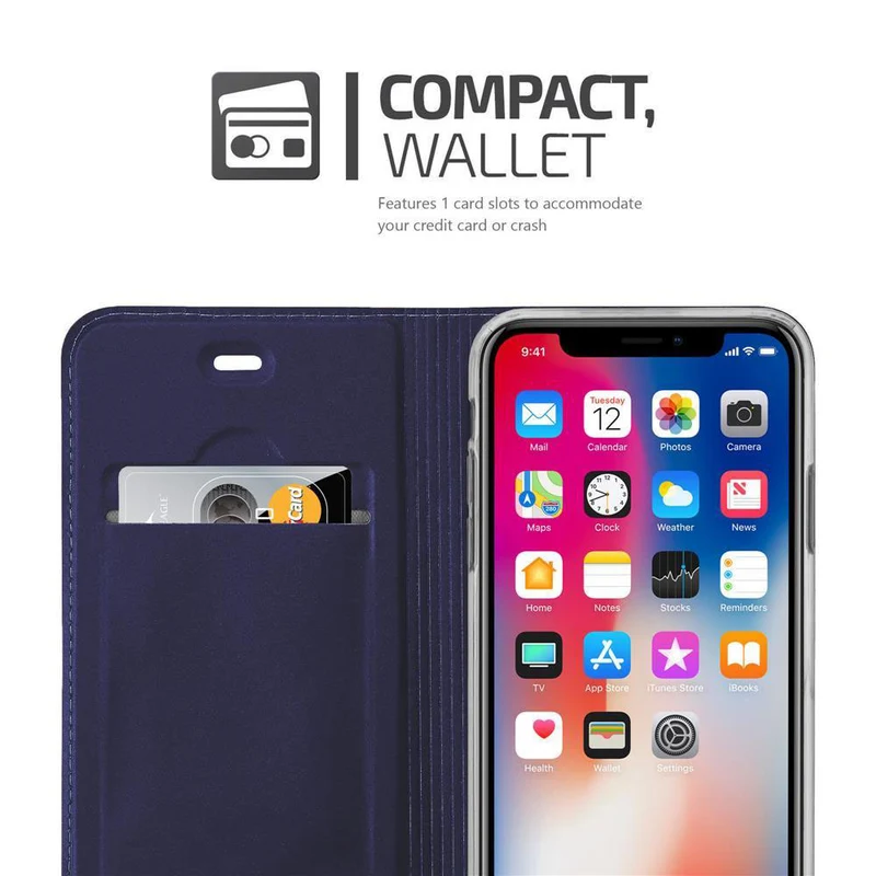 Cadorabo Hülle kompatibel mit Apple iPhone X / XS Schutzhülle mit Magnetverschluss, Standfunktion und Kartenfach