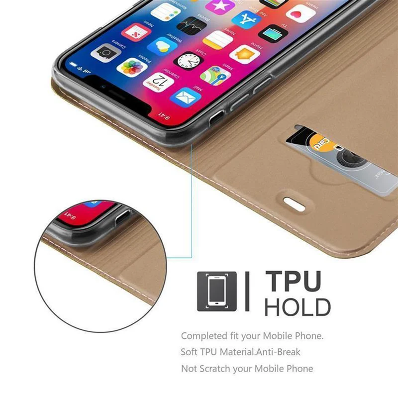 Cadorabo Hülle kompatibel mit Apple iPhone X / XS Schutzhülle mit Magnetverschluss, Standfunktion und Kartenfach