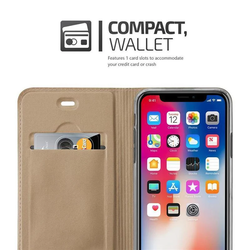 Cadorabo Hülle kompatibel mit Apple iPhone X / XS Schutzhülle mit Magnetverschluss, Standfunktion und Kartenfach