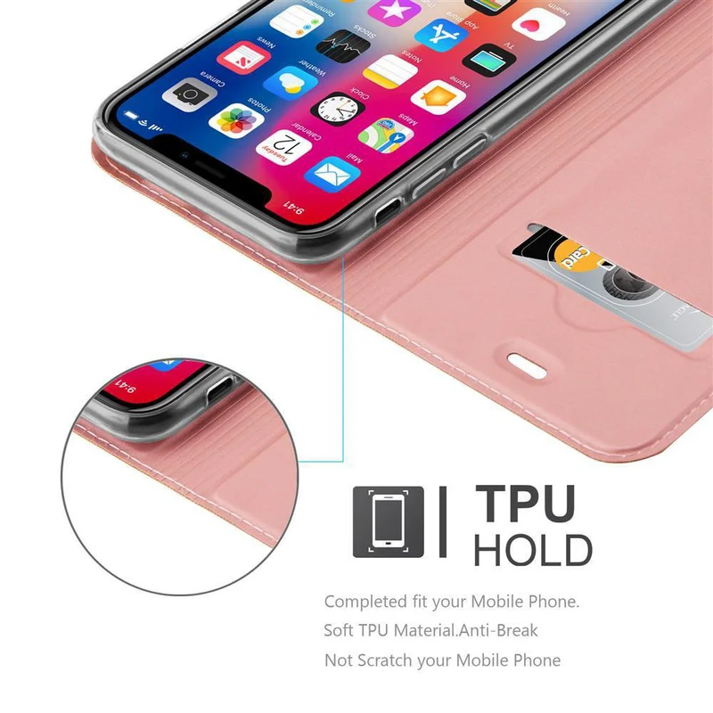 Cadorabo Hülle kompatibel mit Apple iPhone X / XS Schutzhülle mit Magnetverschluss, Standfunktion und Kartenfach