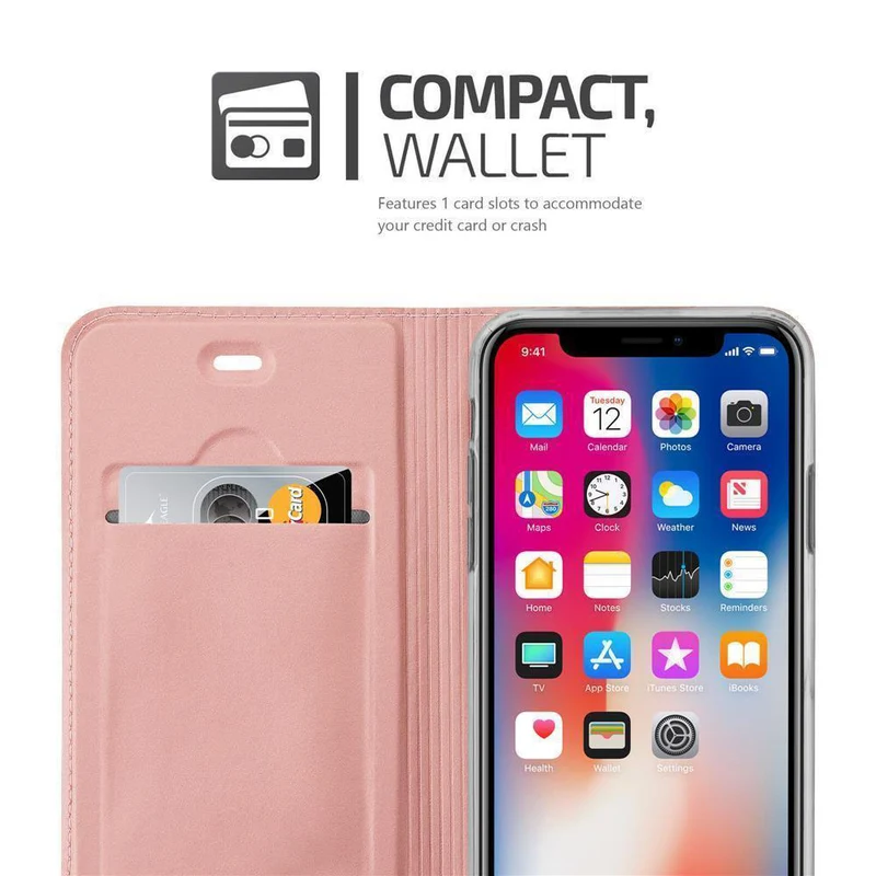 Cadorabo Hülle kompatibel mit Apple iPhone X / XS Schutzhülle mit Magnetverschluss, Standfunktion und Kartenfach