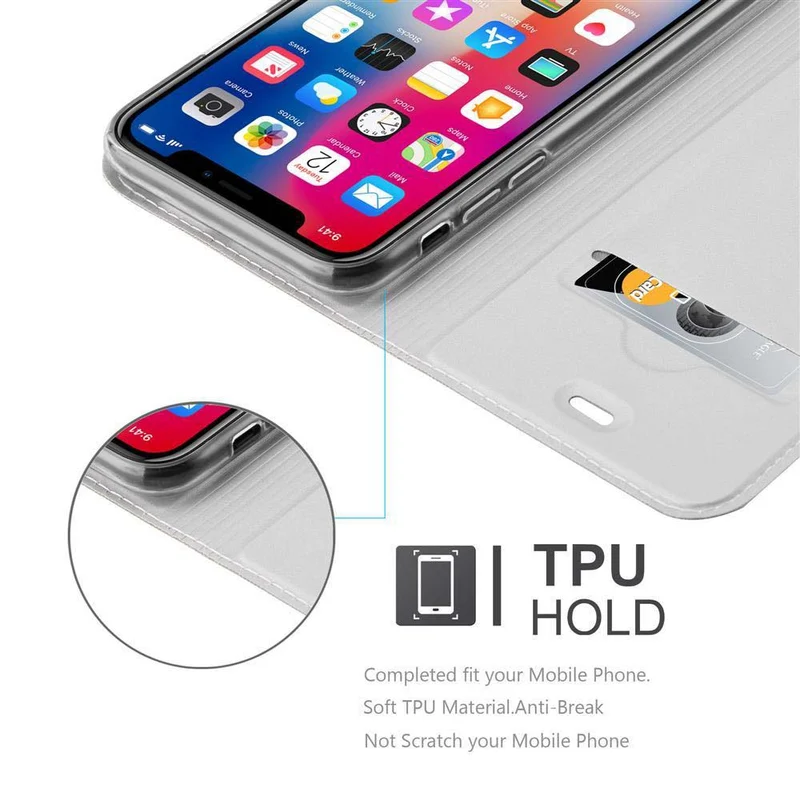 Cadorabo Hülle kompatibel mit Apple iPhone X / XS Schutzhülle mit Magnetverschluss, Standfunktion und Kartenfach