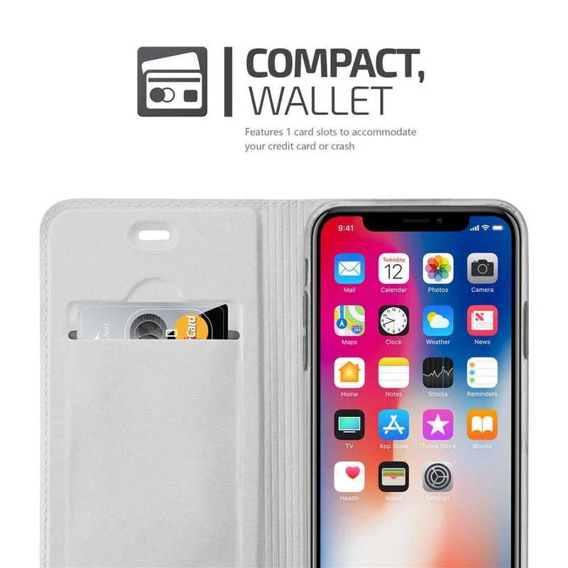 Cadorabo Hülle kompatibel mit Apple iPhone X / XS Schutzhülle mit Magnetverschluss, Standfunktion und Kartenfach