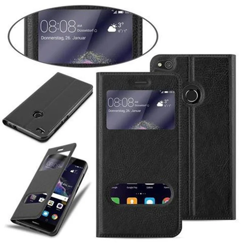 Cadorabo Hülle kompatibel mit Huawei P8 LITE 2017 / P9 LITE 2017 Schutzhülle mit Magnetverschluss, Standfunktion und 2 Sichtfenstern
