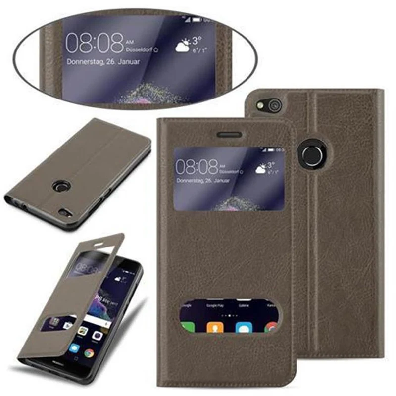 Cadorabo Hülle kompatibel mit Huawei P8 LITE 2017 / P9 LITE 2017 Schutzhülle mit Magnetverschluss, Standfunktion und 2 Sichtfenstern