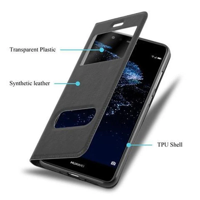 Cadorabo Hülle kompatibel mit Huawei P10 LITE Schutzhülle mit Magnetverschluss, Standfunktion und 2 Sichtfenstern