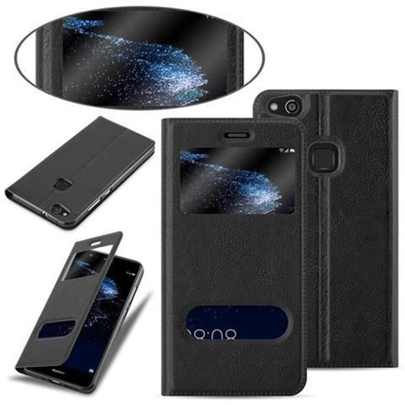 Cadorabo Hülle kompatibel mit Huawei P10 LITE Schutzhülle mit Magnetverschluss, Standfunktion und 2 Sichtfenstern