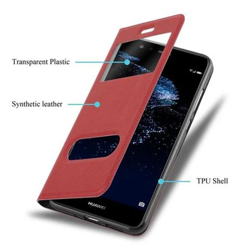 Cadorabo Hülle kompatibel mit Huawei P10 LITE Schutzhülle mit Magnetverschluss, Standfunktion und 2 Sichtfenstern