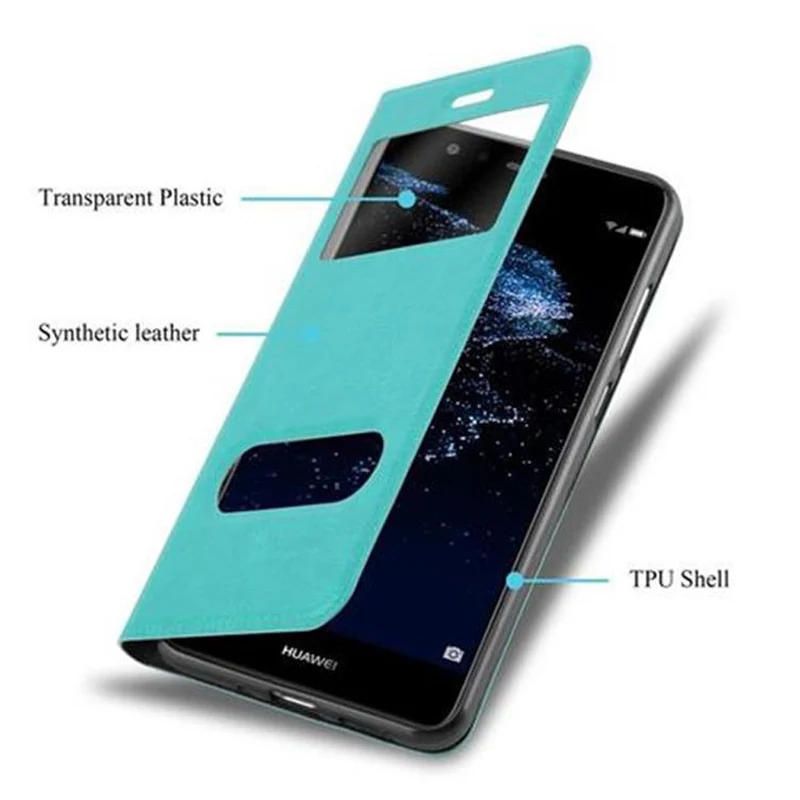 Cadorabo Hülle kompatibel mit Huawei P10 LITE Schutzhülle mit Magnetverschluss, Standfunktion und 2 Sichtfenstern