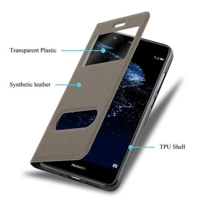 Cadorabo Hülle kompatibel mit Huawei P10 LITE Schutzhülle mit Magnetverschluss, Standfunktion und 2 Sichtfenstern
